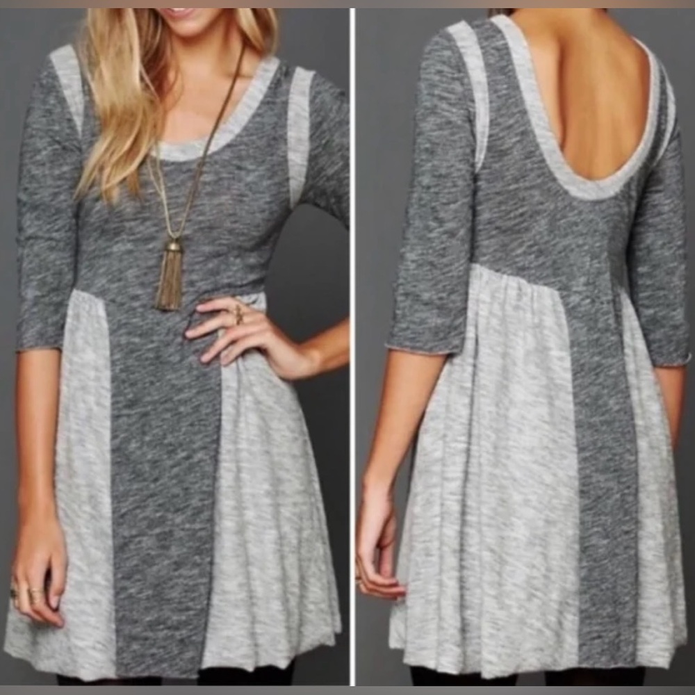 Free People Beach Gray Cotton Short Sleeve Scoop Neck Dress - Size S